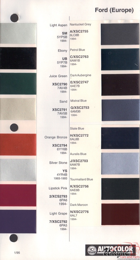 1994 Ford Europe Paint Charts Autocolor